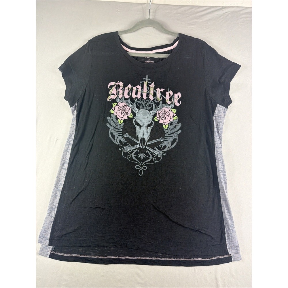 Realtree black and pink ss shirt, deer graphic, women's 2x, sheer